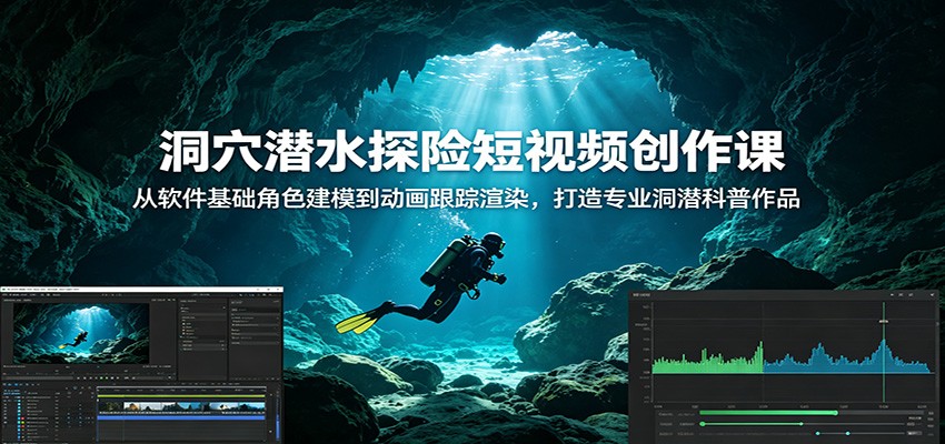洞穴潜水探险短视频创作课:从软件基础角色建模到动画跟踪渲染,打造专业洞潜科普作品-源创文化