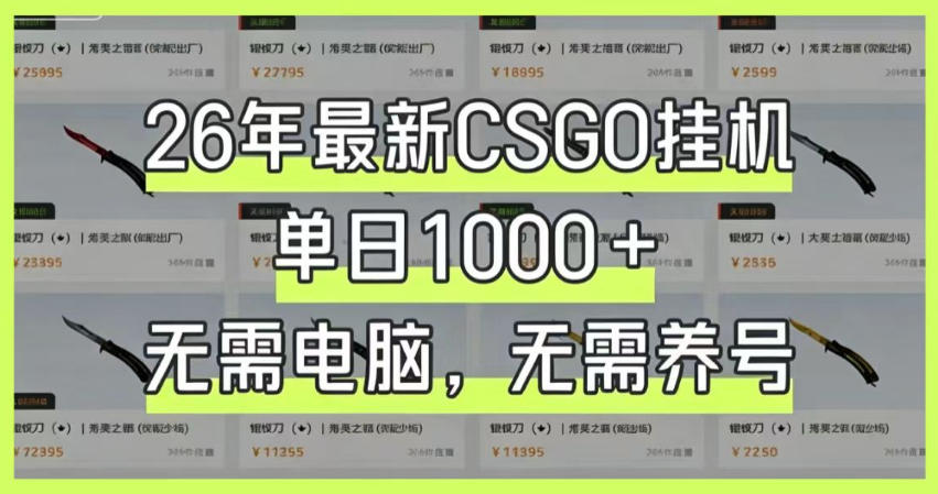26年最新CSGO挂G系统,单日1000+,无需电脑,无需养号,0基础可上手【揭秘】-源创文化