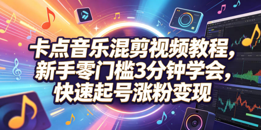 卡点音乐混剪视频教程，新手零门槛3分钟学会，快速起号涨粉变现-源创文化