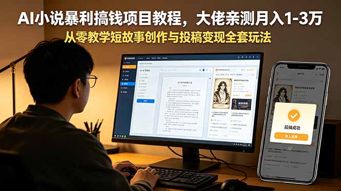 AI小说暴利搞钱项目教程,大佬亲测月入1-3万,从零教学短故事创作与投稿变现全套玩法-源创文化