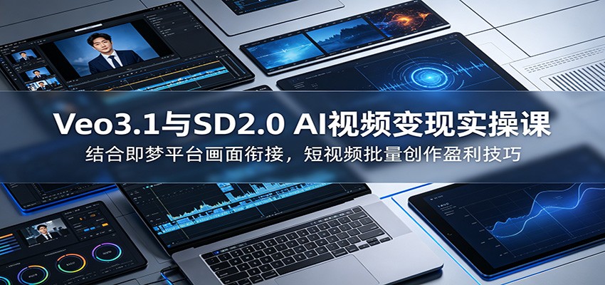 Veo3.1与SD2.0 AI视频变现实操课课:结合即梦平台画面衔接,短视频批量创作盈利技巧-源创文化
