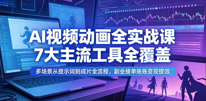 AI视频动画全实战课,7大主流工具全覆盖,多场景从提示词到成片全流程,副业接单账号变现提效-源创文化