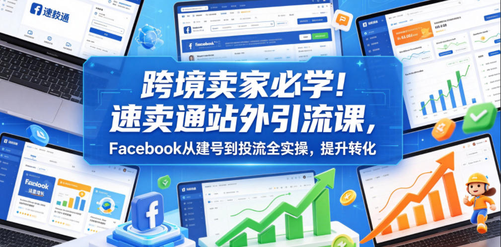 跨境卖家必学!速卖通站外引流课,Facebook从建号到投流全实操,提升转化-源创文化