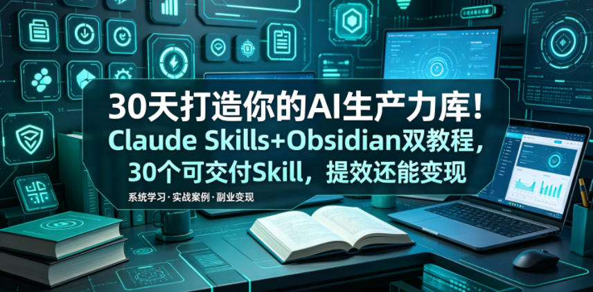 30天打造你的AI生产力库！Claude Skills+Obsidian 双教程，30 个可交付 Skill，提效还能变现-源创文化