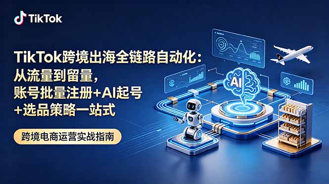 TikTok跨境出海全链路自动化:从流量到留量,账号批量注册+AI起号+选品策略一站式-源创文化