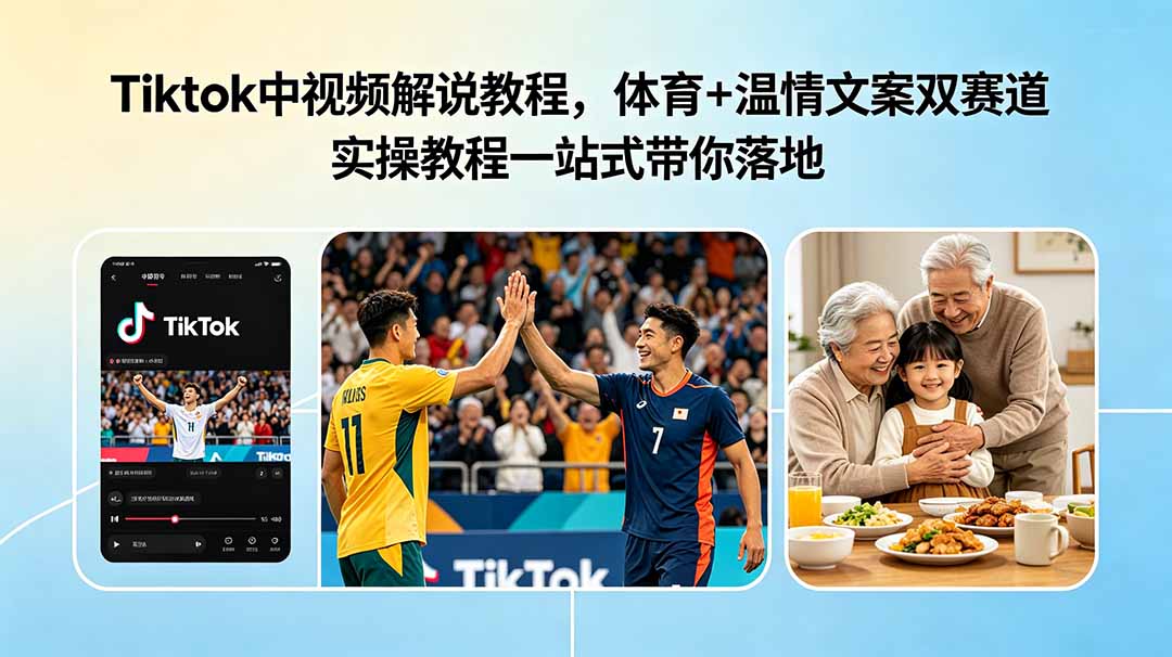 Tiktok中视频解说教程,体育+温情文案双赛道实操教程一站式带你落地-源创文化