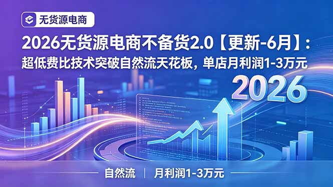 2026无货源电商不备货2.0【更新-6月】：超低费比技术突破自然流天花板，单店月利润1-3万元-源创文化