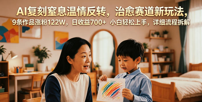 AI复刻窒息温情反转,治愈赛道新玩法,9条作品涨粉122W,日收益700+ 小白轻松上手,详细流程拆解-源创文化