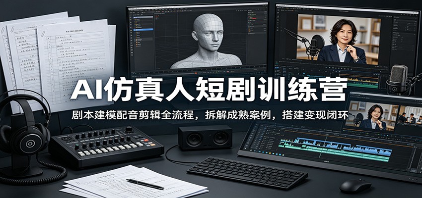 AI仿真人短剧训练营：剧本建模配音剪辑全流程，拆解成熟案例，搭建变现闭环-源创文化