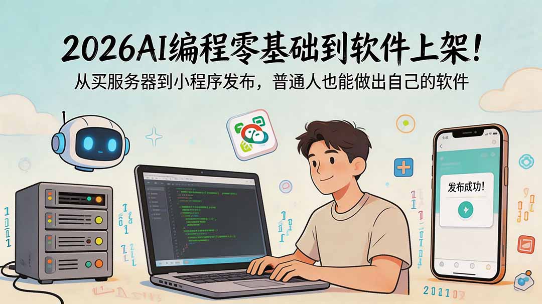 2026AI编程零基础到软件上架!从买服务器到小程序发布,普通人也能做出自己的软件-源创文化