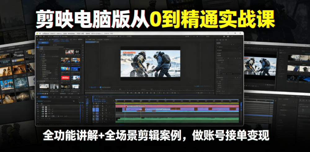 剪映电脑版从0到精通实战课,全功能讲解+全场景剪辑案例,做账号接单变现-源创文化