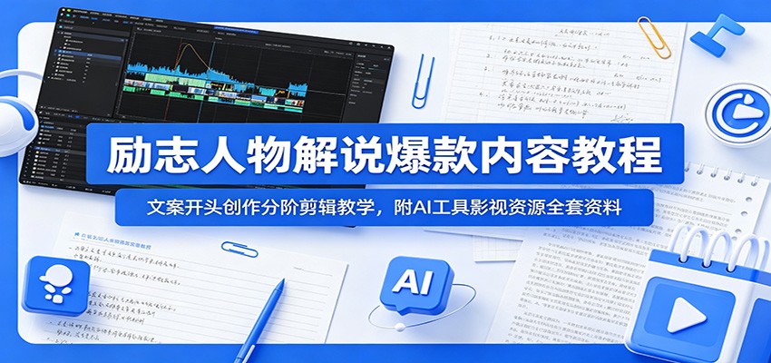 励志人物解说爆款内容教程:文案开头创作分阶剪辑教学,附AI 工具影视资源全套资料-源创文化