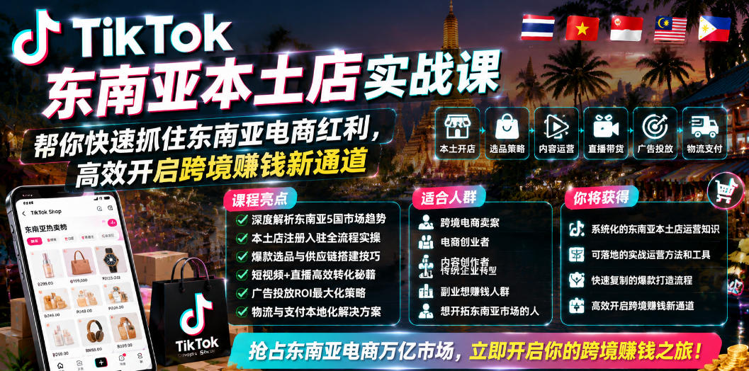 TikTok东南亚本土店实战课,帮你快速抓住东南亚电商红利,高效开启跨境賺钱新通道-源创文化