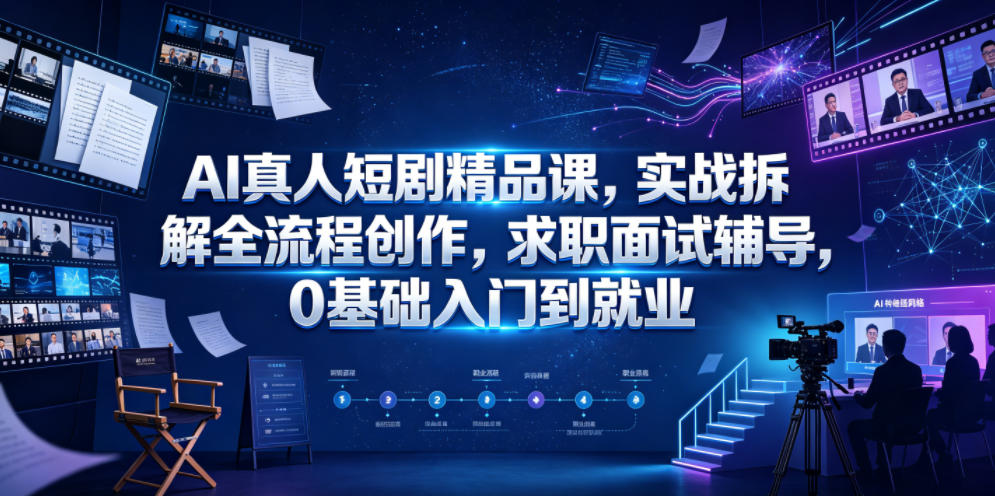 AI真人短剧精品课,实战拆解全流程创作,求职面试辅导,0基础入门到就业-源创文化