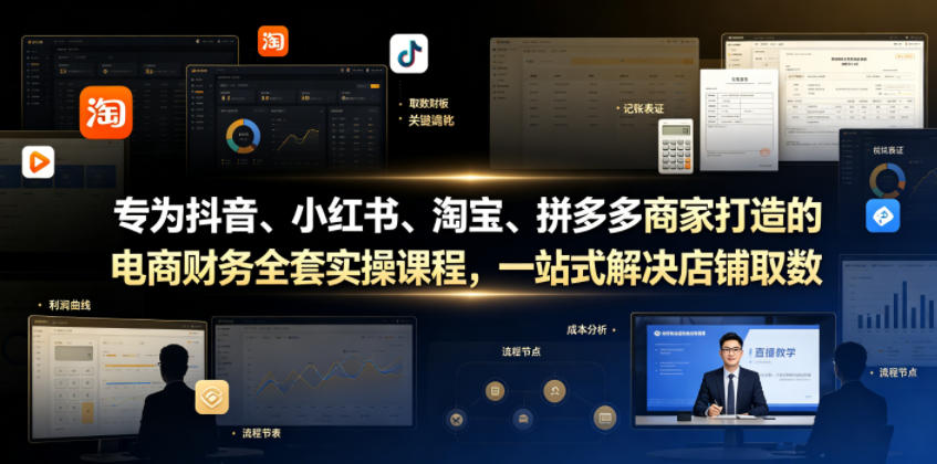 专为抖音、小红书、淘宝、拼多多商家打造的电商财务全套实操课程,一站式解决店铺取数、记账、报税全流程难题-源创文化