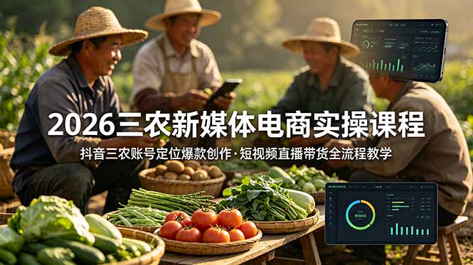 2026三农新媒体电商实操课程：抖音三农账号定位爆款创作，短视频直播带货全流程教学-源创文化