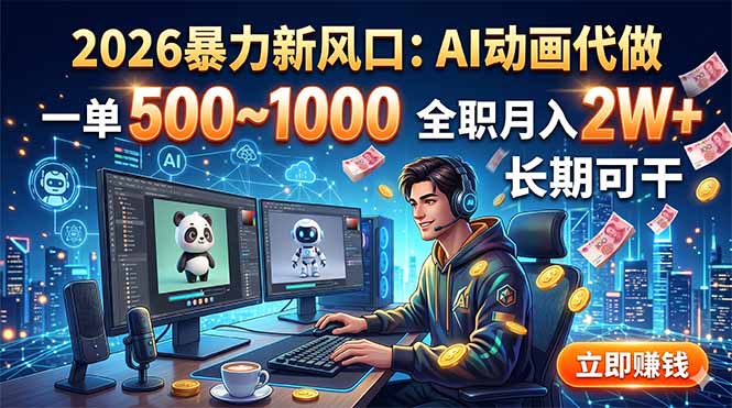 2026暴力新风口:AI动画代做,一单500~1000,全职月入2W+,长期可干-源创文化