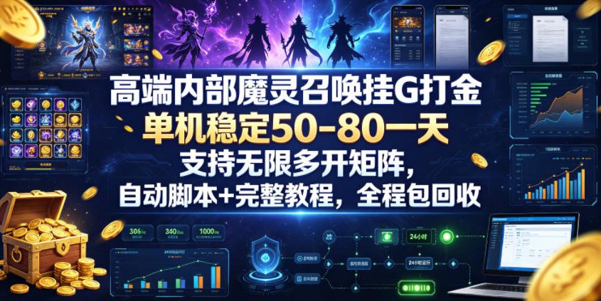 高端内部魔灵召唤挂G打金,单机稳定50-80一天,支持无限多开矩阵,自动脚本+完整教程,全程包回收【揭秘】-源创文化