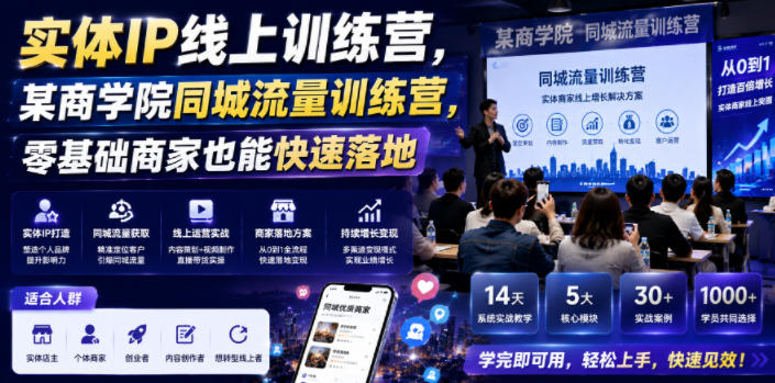 实体IP线上训练营,某商学院同城流量训练营,零基础商家也能快速落地-源创文化