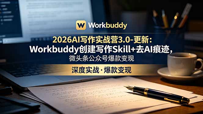 2026AI写作实战营3.0-更新:Workbuddy创建写作Skill+去AI痕迹,微头条公众号爆款变现-源创文化