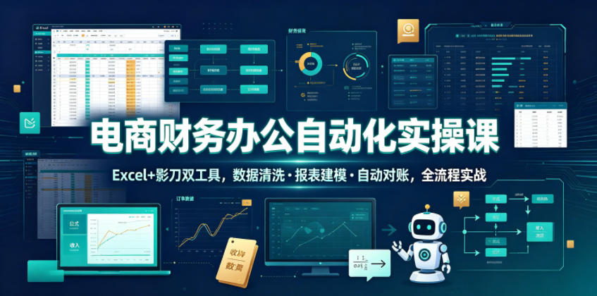 电商财务办公自动化实操课,Excel+影刀双工具,数据清洗・报表建模・自动对账,全流程实战-源创文化