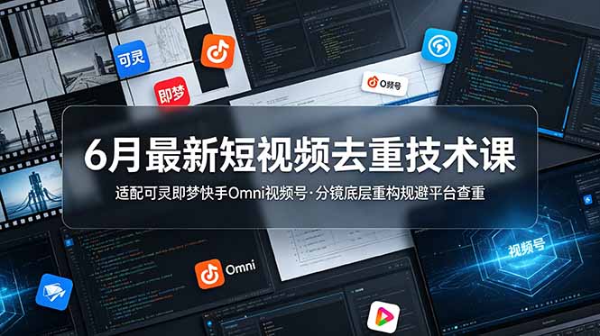 6月最新短视频去重技术课,适配可灵即梦快手Omni视频号,分镜底层重构规避平台查重-源创文化
