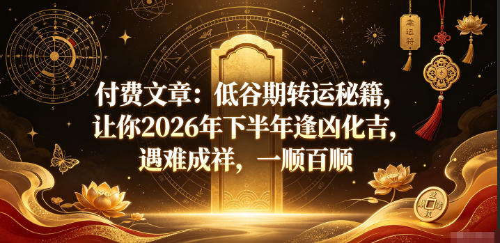 付费文章:低谷期转运秘籍,让你2026年下半年逢凶化吉,遇难成祥,一顺百顺-源创文化