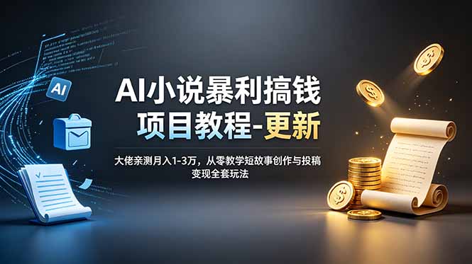 AI小说暴利搞钱项目教程-更新,大佬亲测月入1-3万,从零教学短故事创作与投稿变现全套玩法-源创文化