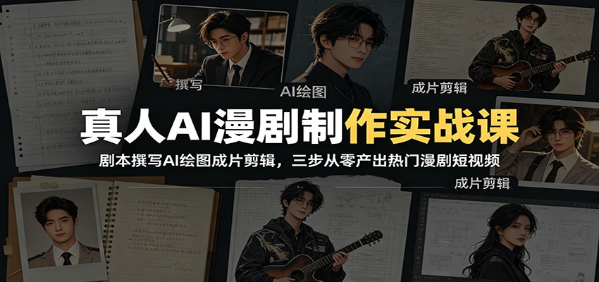 真人AI漫剧制作实战课:剧本撰写AI绘图成片剪辑,三步从零产出热门漫剧短视频-源创文化