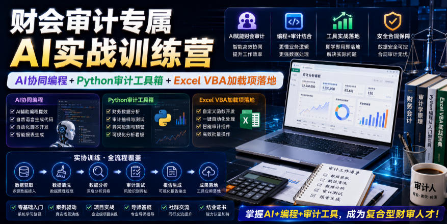 财会审计专属AI实战训练营|AI协同编程+Python审计工具箱+Excel VBA加载项落地-源创文化