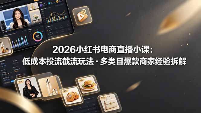 2026小红书电商直播小课，低成本投流截流玩法，多类目爆款商家经验完整拆解教学-源创文化