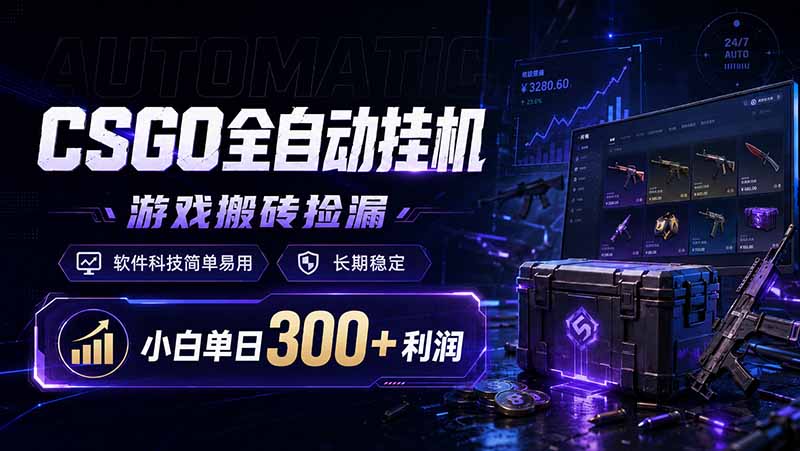CSGO全自动挂机，游戏搬砖捡漏，软件科技简单易用，长期稳定，小白单日300+利润-源创文化