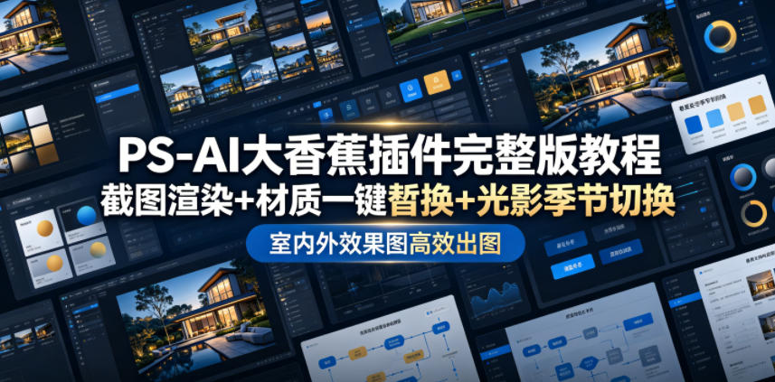 PS-AI大香蕉插件完整版教程，截图渲染+材质一键替换+光影季节切换，室内外效果图高效出图高阶课程-源创文化
