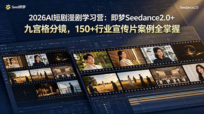 2026AI短剧漫剧学习营：即梦Seedance2.0+九宫格分镜，150+行业宣传片案例全掌握-源创文化