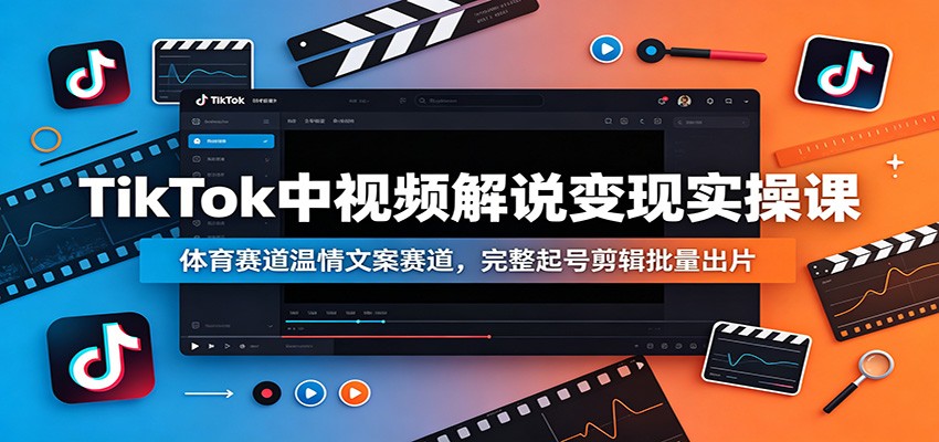TikTok中视频解说变现实操课：体育赛道温情文案赛道，完整起号剪辑批量出片-源创文化