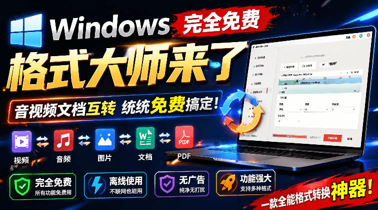 Windows完全免费格式大师来了，音视频文档互转统统免费搞定！免费无广，离线使用格式大师-源创文化