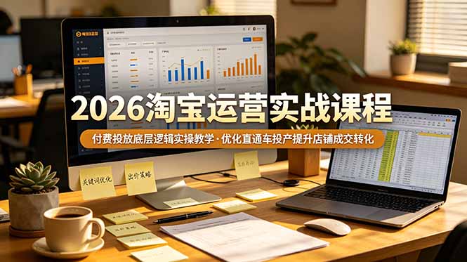 2026 淘宝运营实战课程，付费投放底层逻辑实操教学，优化直通车投产提升店铺成交转化-源创文化