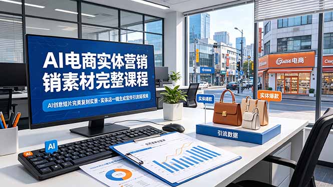 AI电商实体营销素材完整课程，AI创意短片完美复刻实景，实体店一键生成宣传引流短视频-源创文化