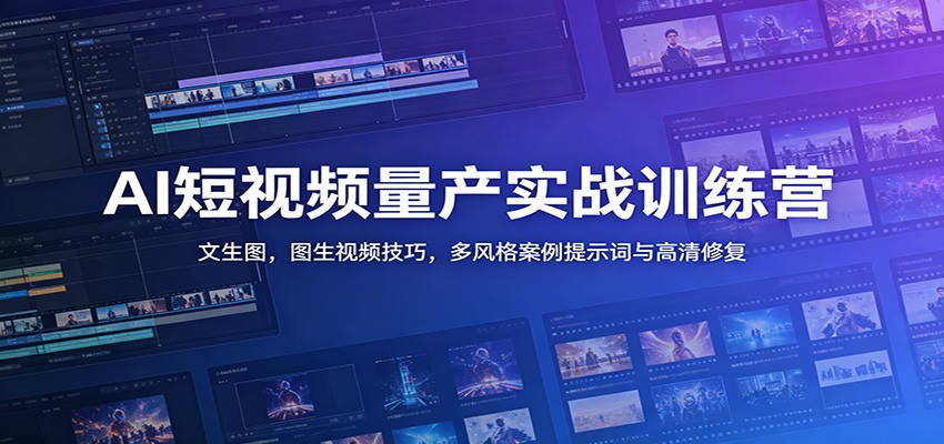 AI短视频量产实战训练营：文生图，图生视频技巧，多风格案例提示词与高清修复-源创文化