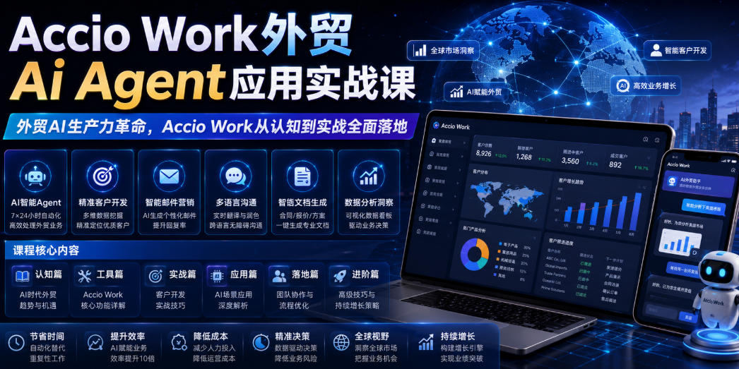 Accio Work外贸Ai Agent应用实战课，外贸AI生产力革命，Accio Work从认知到实战全面落地-源创文化