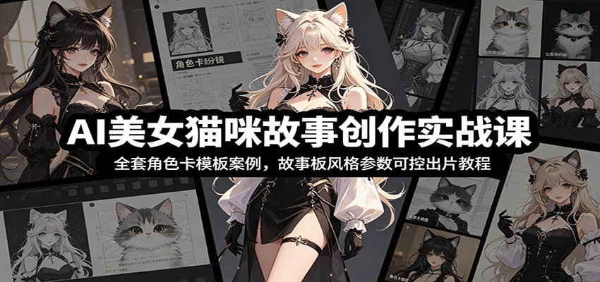 AI美女猫咪故事创作实战课：全套角色卡模板案例，故事板风格参数可控出片教程-源创文化