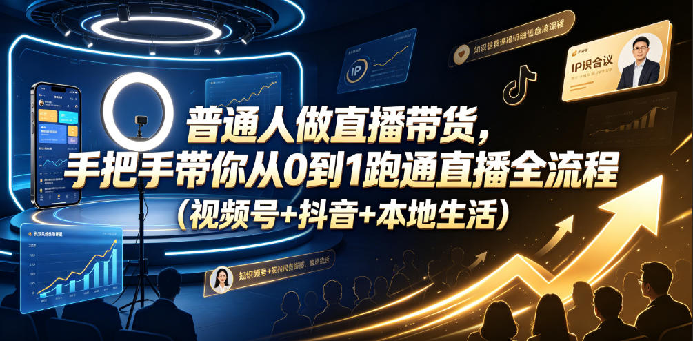 普通人做直播带货，手把手带你从0到1跑通直播全流程(视频号+抖音+本地生活)-源创文化