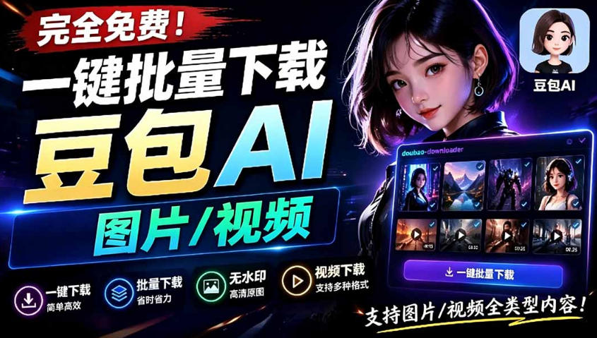 Github最新发布！一键批量下载豆包AI无水印图片/视频，简单易用，自动解析提示词-源创文化
