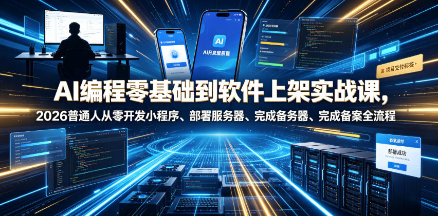 AI编程零基础到软件上架实战课，2026普通人从零开发小程序、部署服务器、完成备案全流程项目落地教程-源创文化