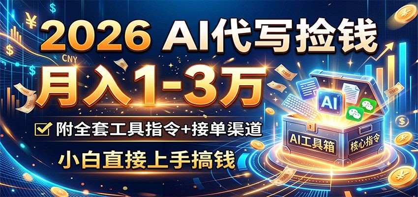 2026 AI代写捡钱，月入1-3万，附全套工具指令+接单渠道，小白直接上手搞钱-源创文化