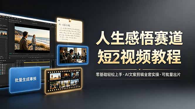 人生感悟赛道短视频教程，零基础轻松上手，AI文案剪辑全套实操可批量出片-源创文化