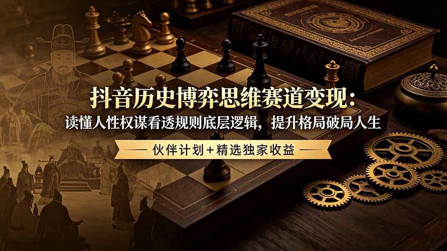 抖音历史博弈思维赛道变现：读懂人性权谋看透规则底层逻辑，提升格局破局人生，伙伴计划+精选独家收益-源创文化