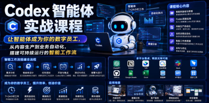 Codex智能体实战课程,让智能体成为你的数字员工,从内容生产到业务自动化,搭建可持续运行的智能工作流-源创文化