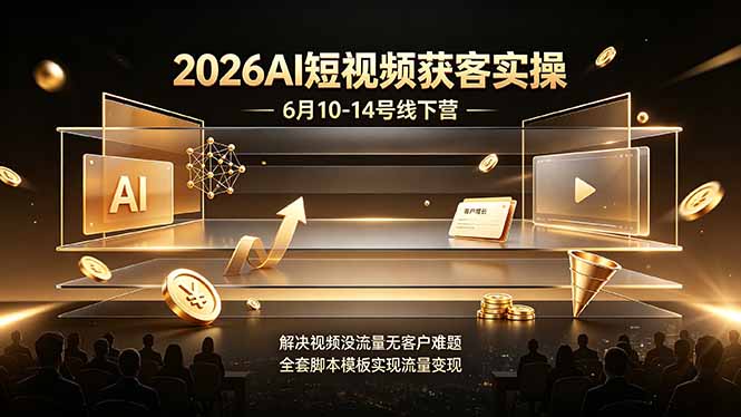 2026AI短视频获客实操6月10-14号线下营，解决视频没流量无客户难题，全套脚本模板实现流量变现-源创文化
