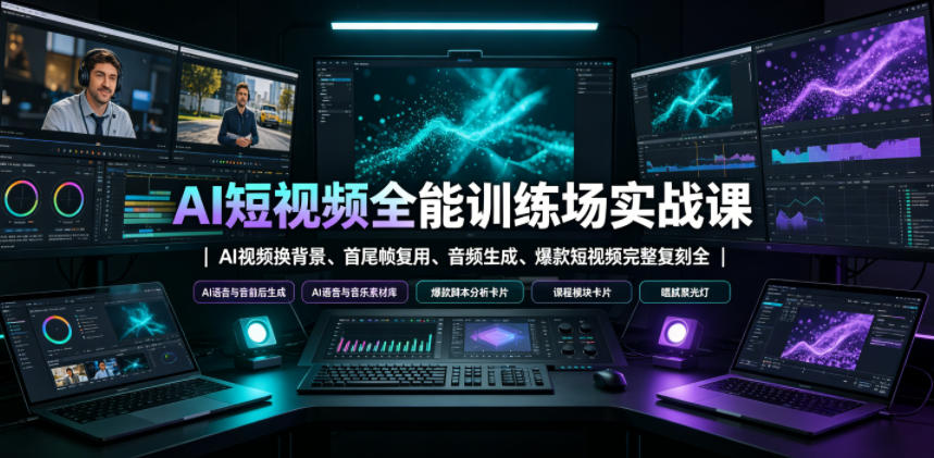 AI短视频全能训练场实战课｜AI视频换背景、首尾帧复用、音频生成、爆款短视频完整复刻全套实操教学-源创文化